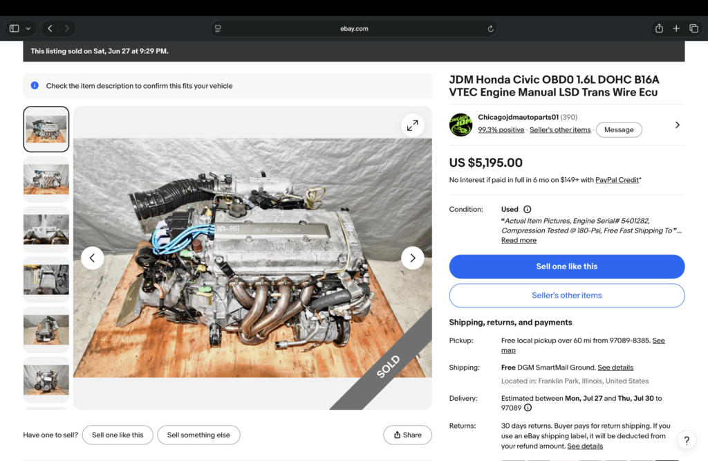 Parts Hunting JDM B16A VTEC Listing